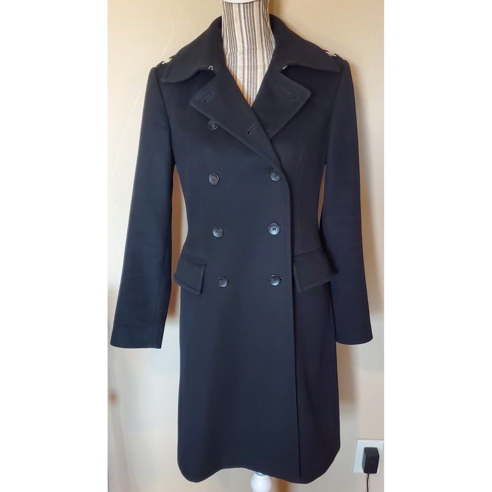 United Colors of Benetton Black Wool Double Breasted Pea Coat Womens 4/6